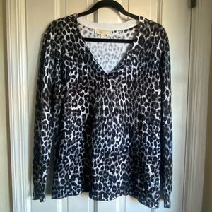 Michael Kors Gunmetal Leopard V-Neck Sweater, Medium